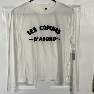 White Long Sleeve Shirt with French “girlfriends first”